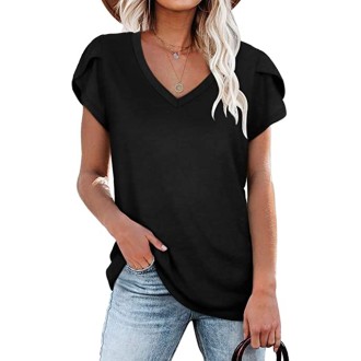 WIHOLL Womens Tops V Neck Summer Petal Sleeve Casual Tshirts