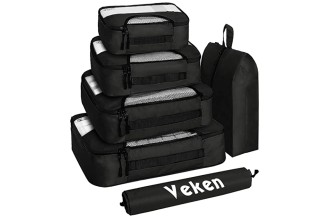 Veken 6 Set Packing Cubes, Travel Luggage Organizers with Laundry Bag & Shoe Bag (Black)