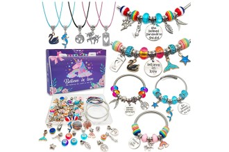 Charm Bracelet Making Kit,Jewelry Making Supplies Beads,Unicorn/Mermaid Crafts Gifts Set for Girls Teens Age 8-12