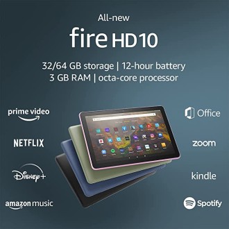 Fire HD 10 tablet, 10.1", 1080p Full HD, 32 GB, latest model (2021 release), Black